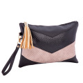 Geometrical Color Contrast Snakeskin Makeup Pouch Stylish Cosmetic Bag with Tassel